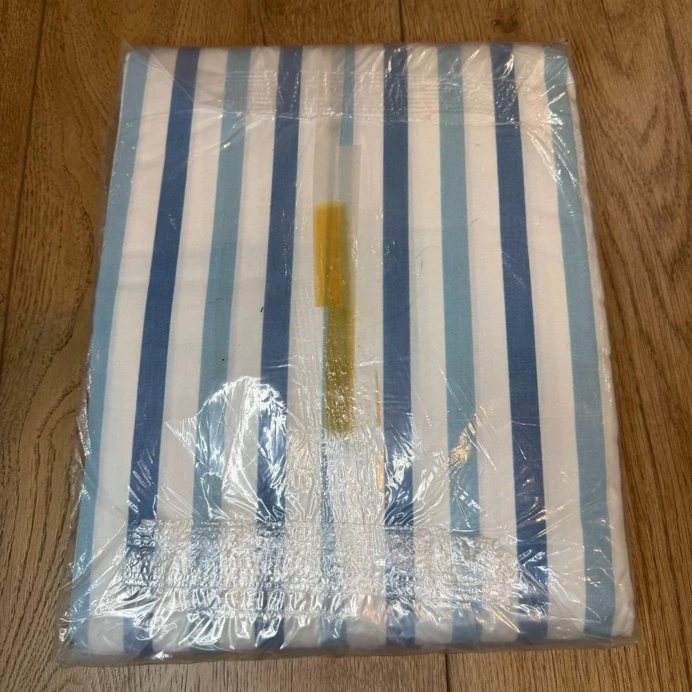 Vtg 70s Springmaid Combed Percale Cotton Twin Bed Sheet Stripe Blue White NOS